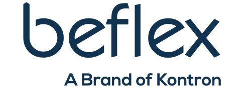 Das Logo von Beflex, einer Marke von Kontron, in blauer Schrift auf weißem Hintergrund.