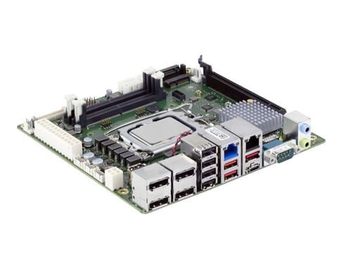 Eine Computer-Mainboard mit Prozessor, mehreren USB-Anschlüssen, HDMI-Ausgang und verschiedenen weiteren Schnittstellen.