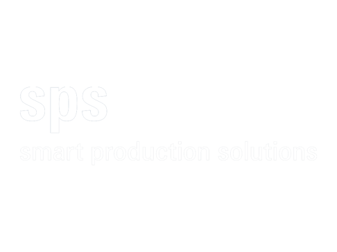 Logo von SPS (Smart Production Solutions) in modernem, minimalistischem Design. Der Text ist überwiegend in hellen Farben gehalten.