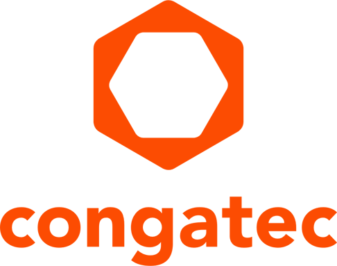 Logo featuring a hexagonal shape in orange above the word "congatec" in lowercase orange letters.