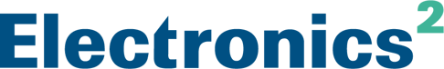 The text features the word "Electronics" with a superscript "2" in a modern font. The color scheme includes a deep blue for "Electronics" and a teal for the superscript.